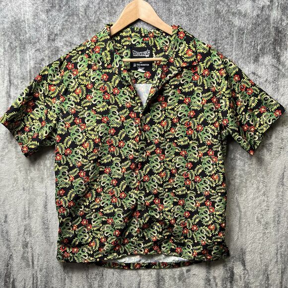 Dragon Ball Z Super Shirt Mens Green Black Hawaiian Tropical Button Up Size S - Picture 1 of 5